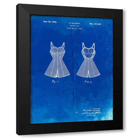 PP254-Faded Blueprint Bathing Suit Patent Poster Black Modern Wood Framed Art Print with Double Matting by Borders, Cole