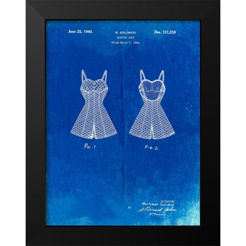 PP254-Faded Blueprint Bathing Suit Patent Poster Black Modern Wood Framed Art Print by Borders, Cole