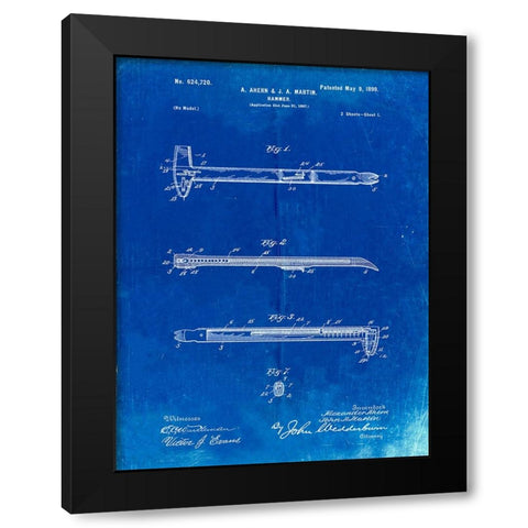 PP255-Faded Blueprint Dispensing Hammer Patent Poster Black Modern Wood Framed Art Print by Borders, Cole