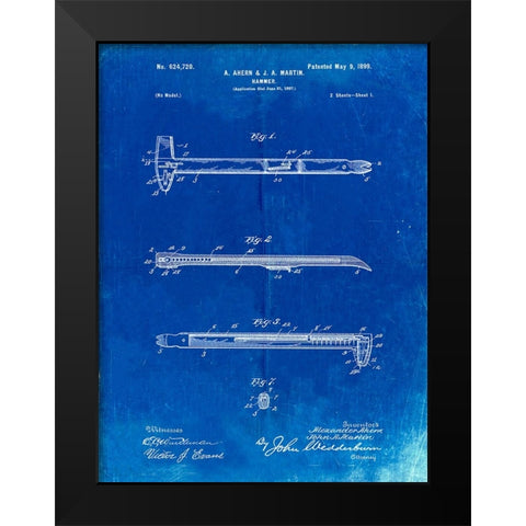 PP255-Faded Blueprint Dispensing Hammer Patent Poster Black Modern Wood Framed Art Print by Borders, Cole