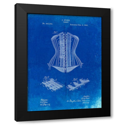 PP259-Faded Blueprint Corset Patent Poster Black Modern Wood Framed Art Print with Double Matting by Borders, Cole
