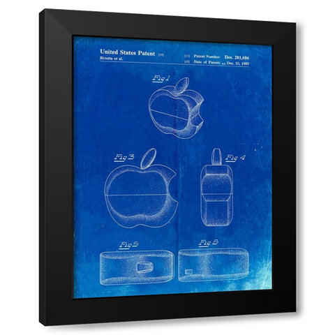 PP260-Faded Blueprint Apple Logo Flip Phone Patent Poster Black Modern Wood Framed Art Print by Borders, Cole