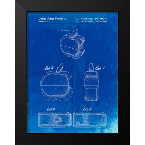 PP260-Faded Blueprint Apple Logo Flip Phone Patent Poster Black Modern Wood Framed Art Print by Borders, Cole
