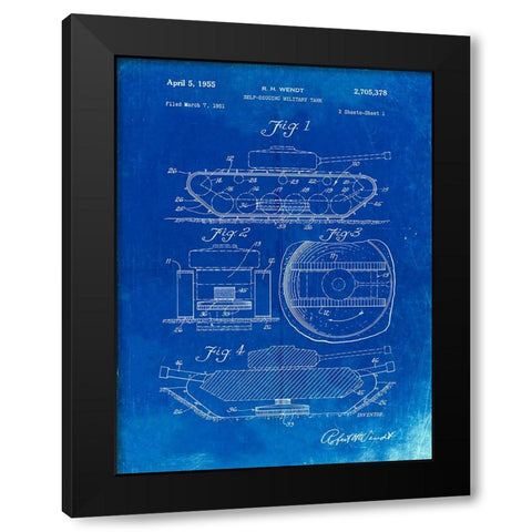 PP262-Faded Blueprint Military Self Digging Tank Patent Poster Black Modern Wood Framed Art Print by Borders, Cole