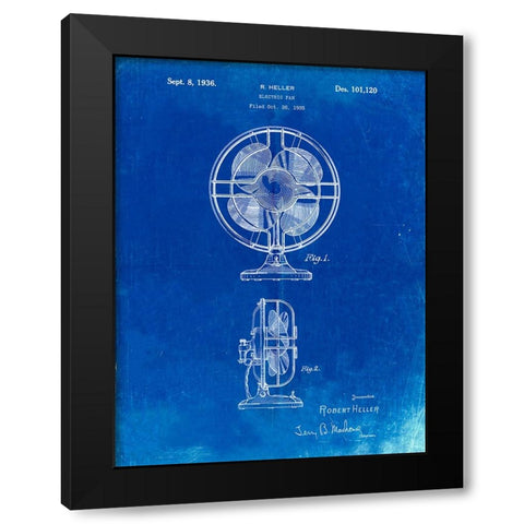 PP266-Faded Blueprint Table Fan Patent Poster Black Modern Wood Framed Art Print with Double Matting by Borders, Cole