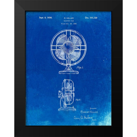 PP266-Faded Blueprint Table Fan Patent Poster Black Modern Wood Framed Art Print by Borders, Cole