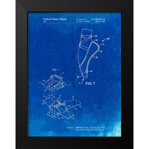 PP268-Faded Blueprint Ballet Shoe Patent Poster Black Modern Wood Framed Art Print by Borders, Cole