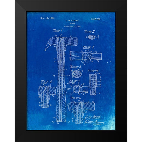 PP275-Faded Blueprint Claw Hammer Patent Poster Black Modern Wood Framed Art Print by Borders, Cole