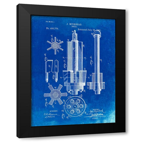 PP280-Faded Blueprint Mining Drill Tool 1891 Patent Poster Black Modern Wood Framed Art Print with Double Matting by Borders, Cole