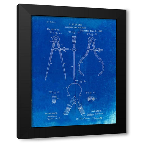 PP285-Faded Blueprint Calipers and Dividers Patent Poster Black Modern Wood Framed Art Print with Double Matting by Borders, Cole