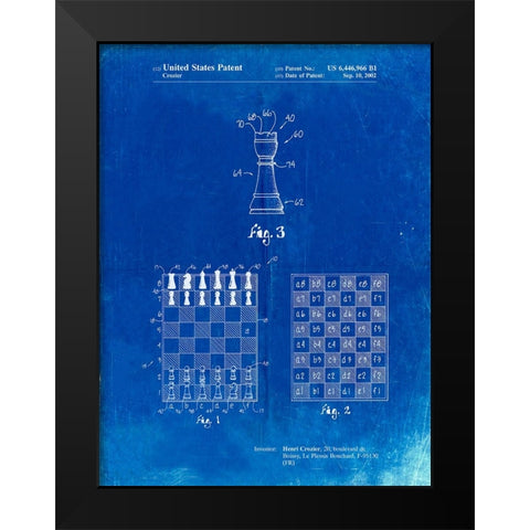 PP286-Faded Blueprint Speed Chess Game Patent Poster Black Modern Wood Framed Art Print by Borders, Cole