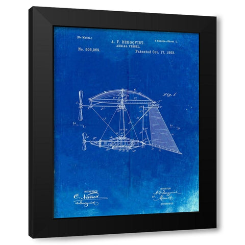 PP287-Faded Blueprint Aerial Vessel Side View Patent Poster Black Modern Wood Framed Art Print with Double Matting by Borders, Cole