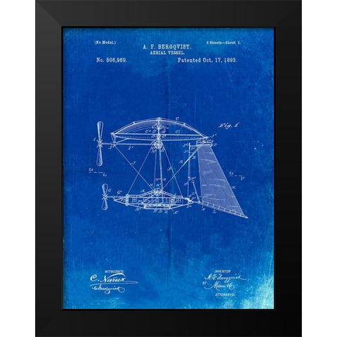PP287-Faded Blueprint Aerial Vessel Side View Patent Poster Black Modern Wood Framed Art Print by Borders, Cole