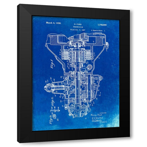 PP289-Faded Blueprint Henry Ford Transmission Patent Poster Black Modern Wood Framed Art Print by Borders, Cole