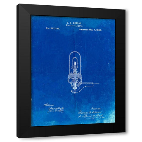 PP296-Faded Blueprint Edison Light Bulb Poster Black Modern Wood Framed Art Print by Borders, Cole