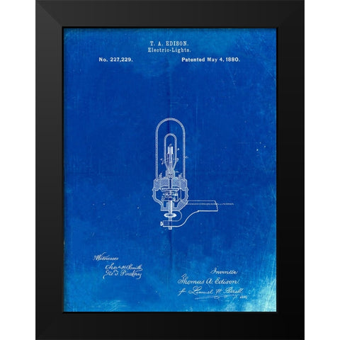 PP296-Faded Blueprint Edison Light Bulb Poster Black Modern Wood Framed Art Print by Borders, Cole
