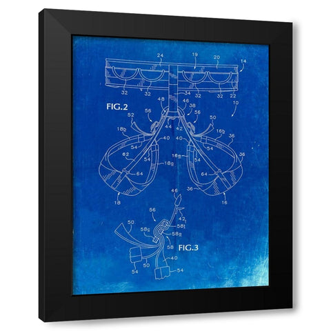 PP297-Faded Blueprint Rock Climbing Harness Patent Poster Black Modern Wood Framed Art Print by Borders, Cole