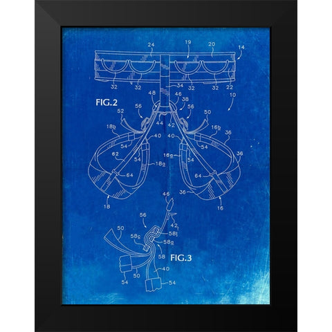 PP297-Faded Blueprint Rock Climbing Harness Patent Poster Black Modern Wood Framed Art Print by Borders, Cole