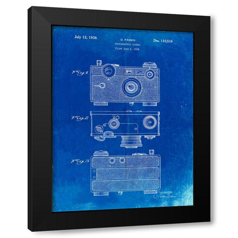 PP299-Faded Blueprint Argus C Camera Patent Poster Black Modern Wood Framed Art Print with Double Matting by Borders, Cole