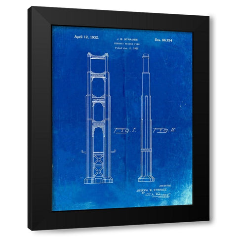 PP321-Faded Blueprint Golden Gate Bridge Main Tower Patent Poster Black Modern Wood Framed Art Print by Borders, Cole