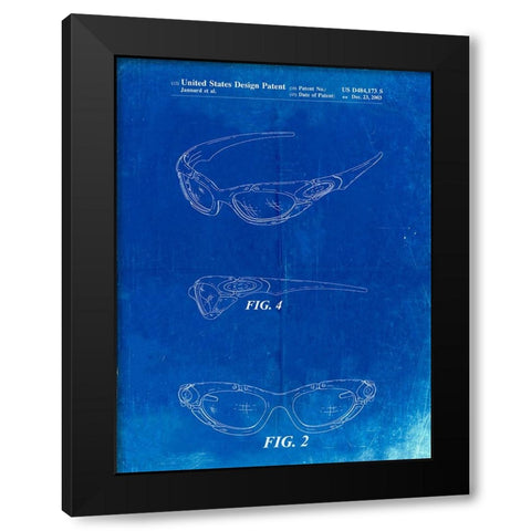 PP324-Faded Blueprint Oakley Sunglasses Patent Poster Black Modern Wood Framed Art Print with Double Matting by Borders, Cole