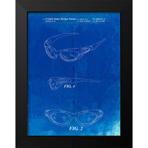 PP324-Faded Blueprint Oakley Sunglasses Patent Poster Black Modern Wood Framed Art Print by Borders, Cole