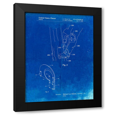 PP340-Faded Blueprint Pole Climber Knee Pads Patent Poster Black Modern Wood Framed Art Print with Double Matting by Borders, Cole