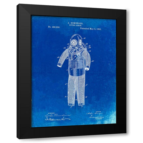 PP343-Faded Blueprint Hemenger Diving Armor Poster Black Modern Wood Framed Art Print with Double Matting by Borders, Cole