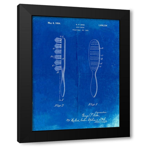 PP352-Faded Blueprint Wooden Hair Brush 1933 Patent Poster Black Modern Wood Framed Art Print by Borders, Cole