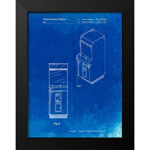 PP357-Faded Blueprint Arcade Game Cabinet Front Figure Patent Poster Black Modern Wood Framed Art Print by Borders, Cole