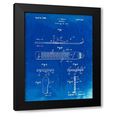 PP358-Faded Blueprint Berta Magnetic Boot Snowboard Patent Poster Black Modern Wood Framed Art Print with Double Matting by Borders, Cole