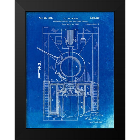 PP365-Faded Blueprint Insulated Military Tank Patent Poster Black Modern Wood Framed Art Print by Borders, Cole