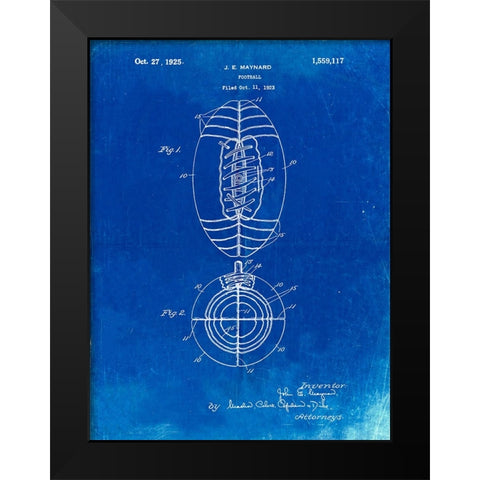 PP379-Faded Blueprint Football Game Ball 1925 Patent Poster Black Modern Wood Framed Art Print by Borders, Cole