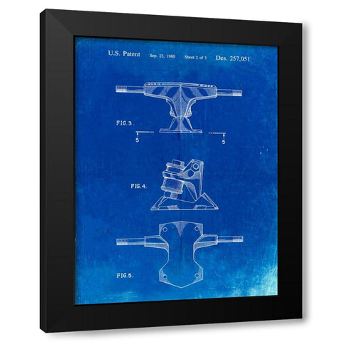 PP385-Faded Blueprint Skateboard Trucks Patent Poster Black Modern Wood Framed Art Print by Borders, Cole