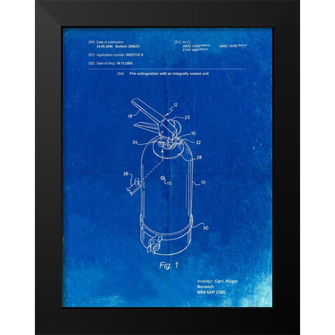 PP396-Faded Blueprint Modern Fire Extinguisher Patent Poster Black Modern Wood Framed Art Print by Borders, Cole