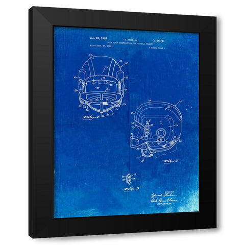 PP419-Faded Blueprint Face Mask Football Helmet 1965 Patent  Black Modern Wood Framed Art Print with Double Matting by Borders, Cole