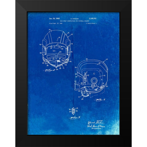 PP419-Faded Blueprint Face Mask Football Helmet 1965 Patent  Black Modern Wood Framed Art Print by Borders, Cole