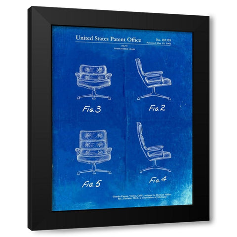 PP421-Faded Blueprint Eames Upholstered Chair Patent Poster Black Modern Wood Framed Art Print with Double Matting by Borders, Cole