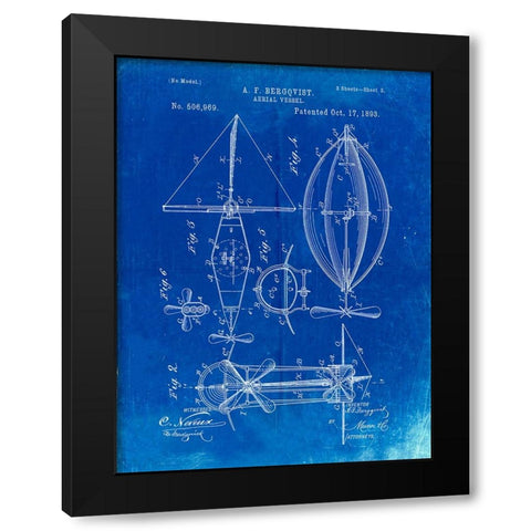 PP426-Faded Blueprint Aerial Vessel Patent Poster Black Modern Wood Framed Art Print with Double Matting by Borders, Cole