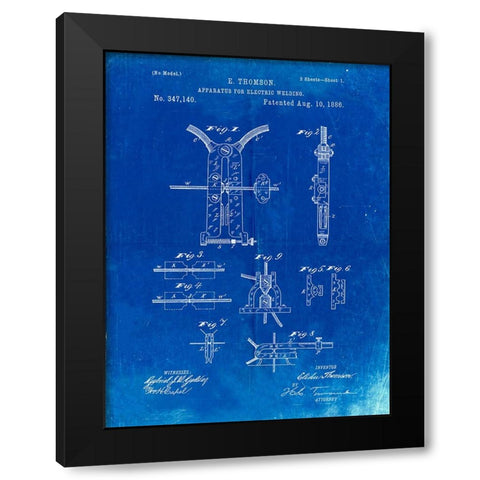 PP428-Faded Blueprint Electric Welding Machine 1886 Patent Poster Black Modern Wood Framed Art Print with Double Matting by Borders, Cole