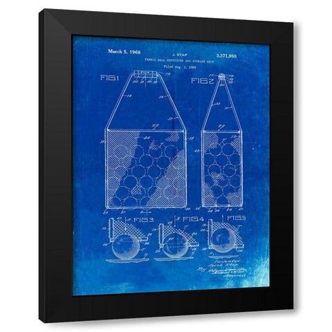PP436-Faded Blueprint Tennis Hopper Patent Poster Black Modern Wood Framed Art Print by Borders, Cole