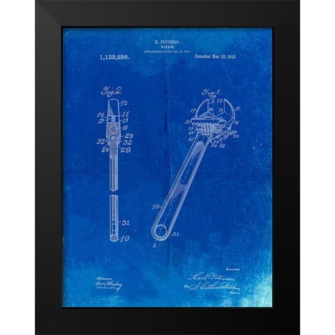 PP437-Faded Blueprint Crecent Wrench 1915 Patent Poster Black Modern Wood Framed Art Print by Borders, Cole