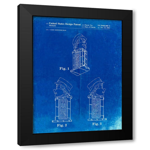 PP441-Faded Blueprint Pez Dispenser Patent Poster Black Modern Wood Framed Art Print by Borders, Cole
