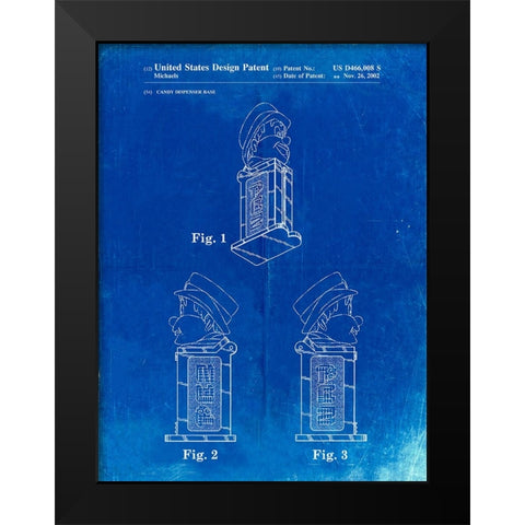 PP441-Faded Blueprint Pez Dispenser Patent Poster Black Modern Wood Framed Art Print by Borders, Cole