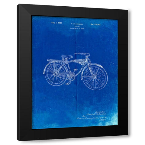 PP446-Faded Blueprint Schwinn 1939 BC117 Bicycle Patent Poster Black Modern Wood Framed Art Print with Double Matting by Borders, Cole