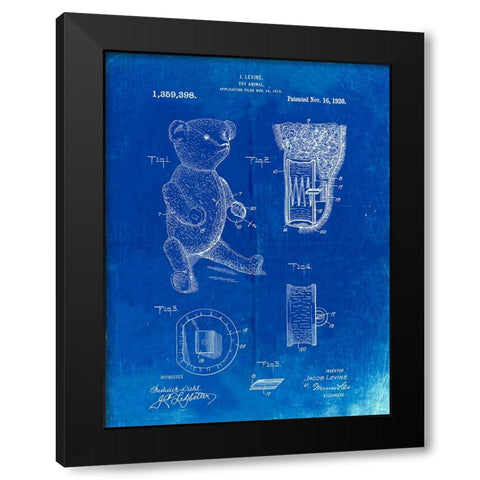 PP452-Faded Blueprint Whistle Teddy Bear 1919 Patent Poster Black Modern Wood Framed Art Print by Borders, Cole
