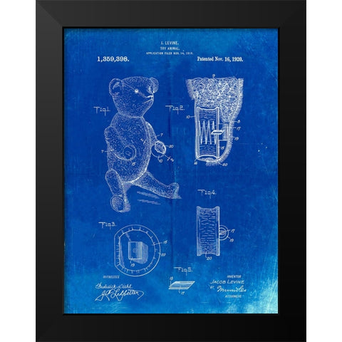 PP452-Faded Blueprint Whistle Teddy Bear 1919 Patent Poster Black Modern Wood Framed Art Print by Borders, Cole