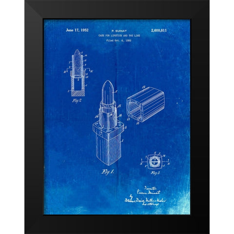 PP460-Faded Blueprint Chanel Lipstick Patent Poster Black Modern Wood Framed Art Print by Borders, Cole