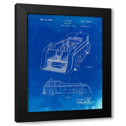 PP462-Faded Blueprint Firetruck 1939 Two Image Patent Poster Black Modern Wood Framed Art Print by Borders, Cole