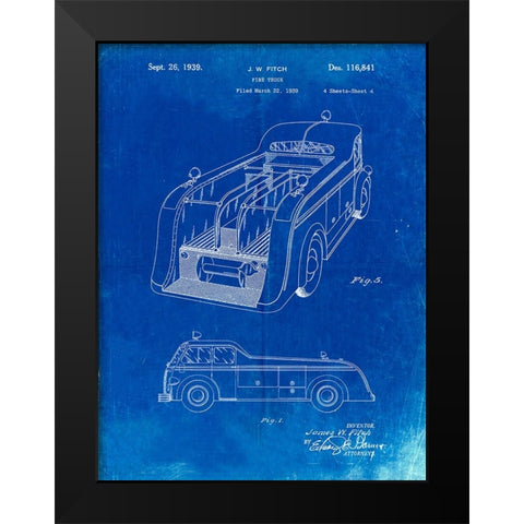 PP462-Faded Blueprint Firetruck 1939 Two Image Patent Poster Black Modern Wood Framed Art Print by Borders, Cole
